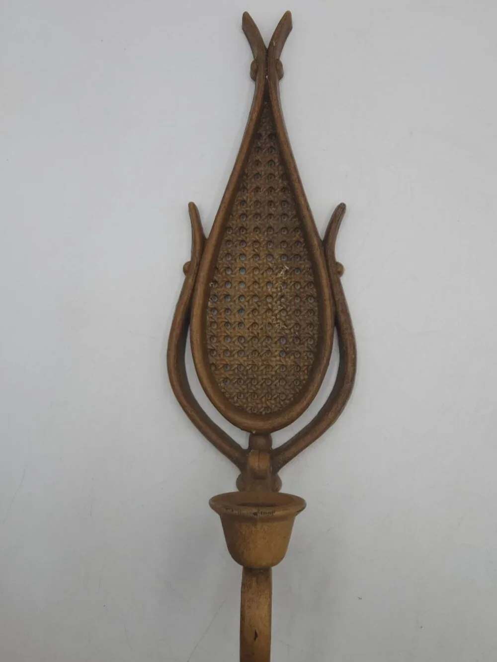 Vintage Homco Faux Rattan Wall Sconce | Candlestick Holder | 1981
